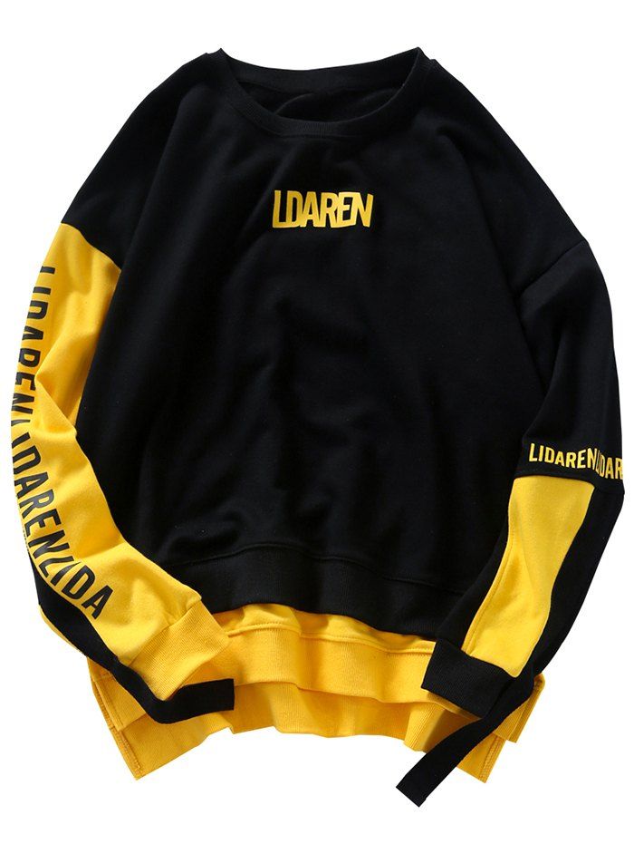 

Chaolongjushang Winter Round Neck Abstract Pattern Printing Color Matching Sweater, Black