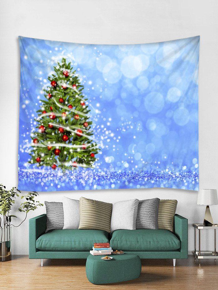 

Christmas Tree Snow Print Tapestry Art Decoration, Sky blue