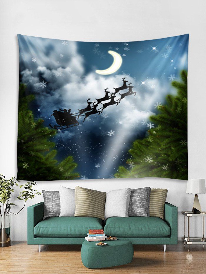 

Christmas Snowflake Deer Pattern Tapestry Art Decoration, Sky blue