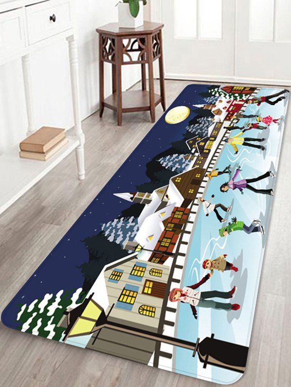 

Christmas Night Printed Non-slip Area Rug, Light sky blue