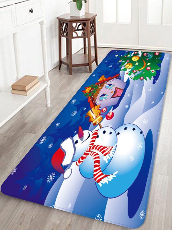 

Christmas Tree Snowman Printed Non-slip Area Rug, Blueberry blue