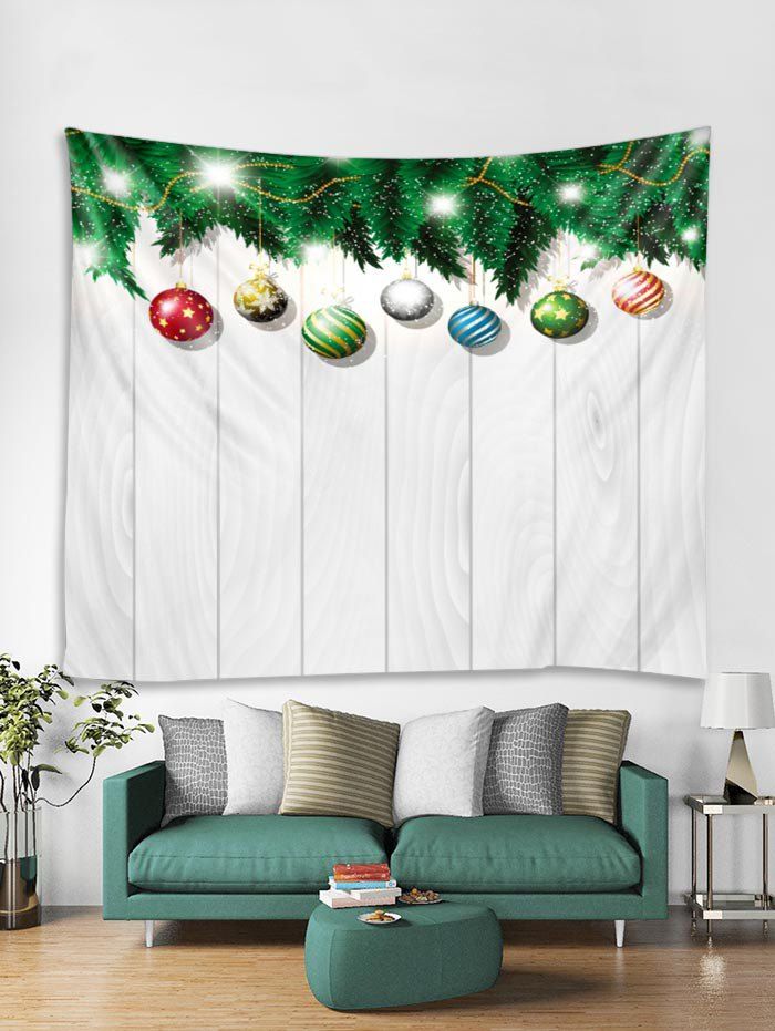 

3D Christmas Ball Wooden Print Tapestry Art Decoration, White