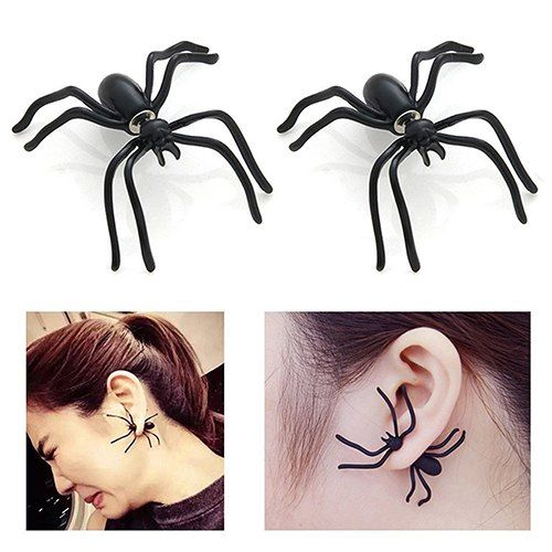 

Black Spider Personality Earrings, Jet black