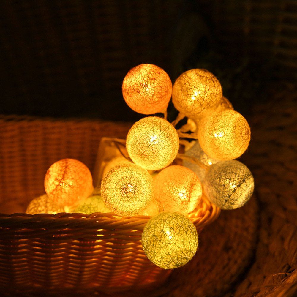 

BZ993 20-LED Macaron Cotton Ball Holiday Decoration String Lights, Warm white
