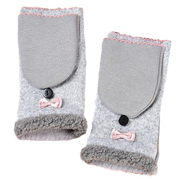 

Bow Flip Foldable Half Finger Ladies Gloves, Gray