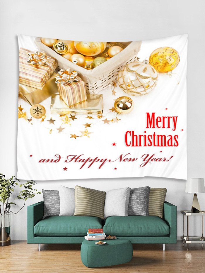 

Merry Christmas Happy New Year Print Tapestry Art Decoration, White