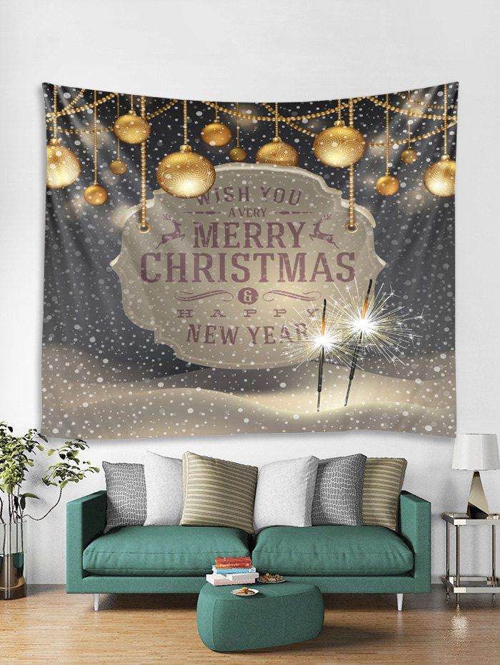 

Merry Christmas Ball Print Tapestry Art Decoration, Dark gray
