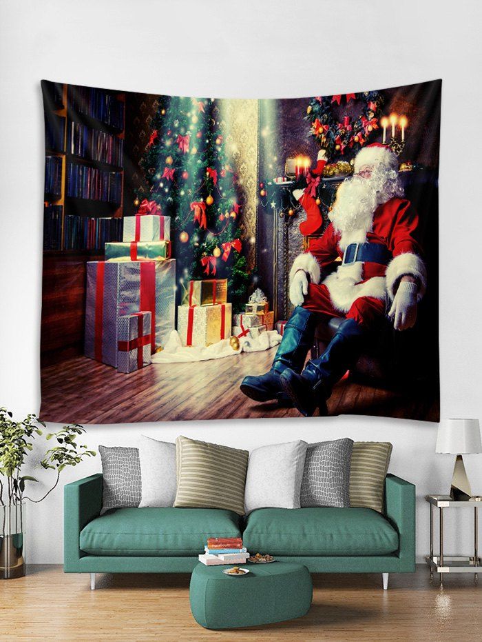 

Father Christmas Tree Gift Print Tapestry Art Decoration, Black