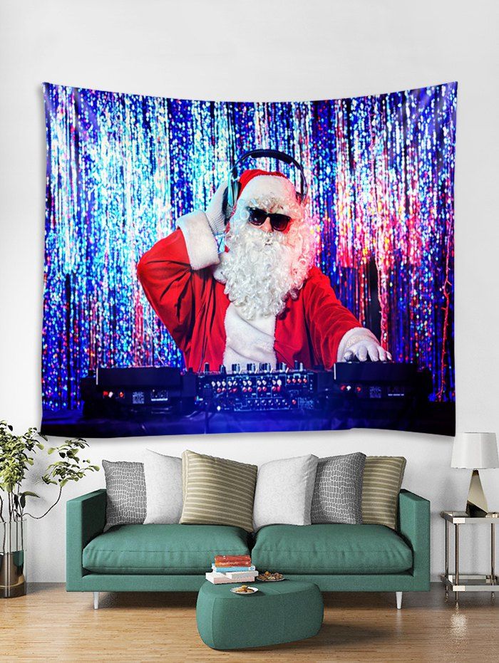 

DJ Father Christmas Print Tapestry Art Decoration, Lava red