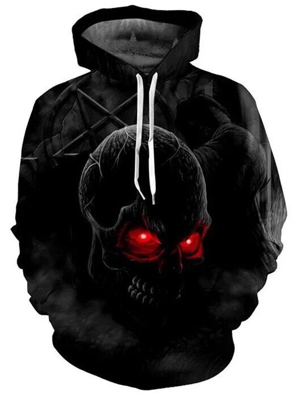 Autumn Large Size Men's Halloween 3D Digital Printing Hoodie, Black