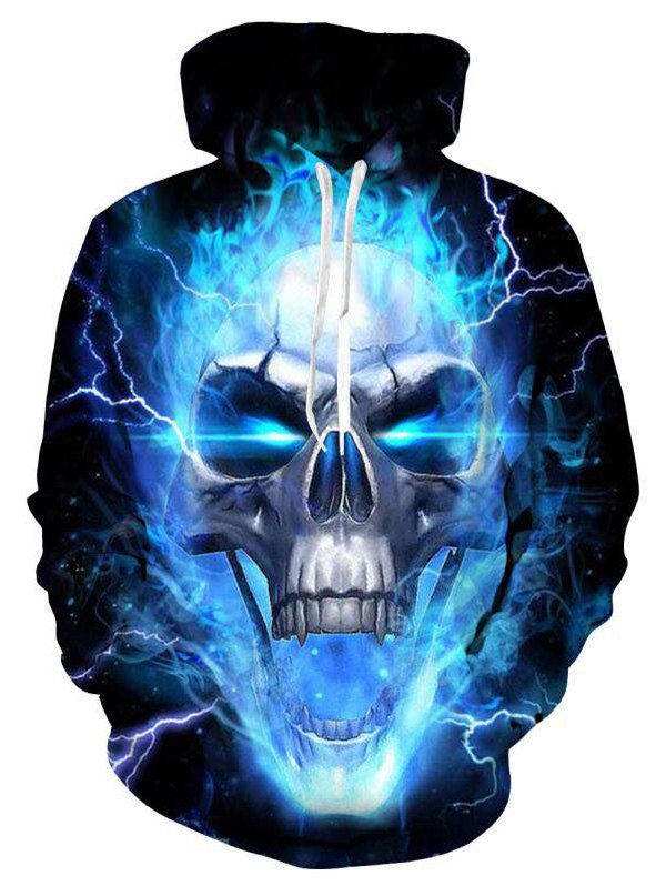 

Men Skull 3D Digital Printing Hoodie Pullover Sweater, Dodger blue