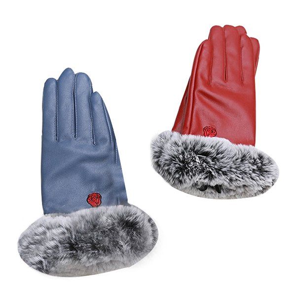 Ladies Rose Embroidery Embroidered Warm Gloves, Red