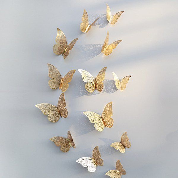 

3D Butterfly Pattern Refrigerator / Wall Sticker for Family Party Wedding Decoration 12pcs, Gold