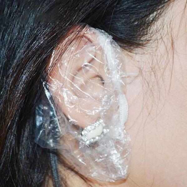 

Adult Bath Anti-ear Water Soft Shower Cap Hair Perm Earmuff 100pcs, Transparent