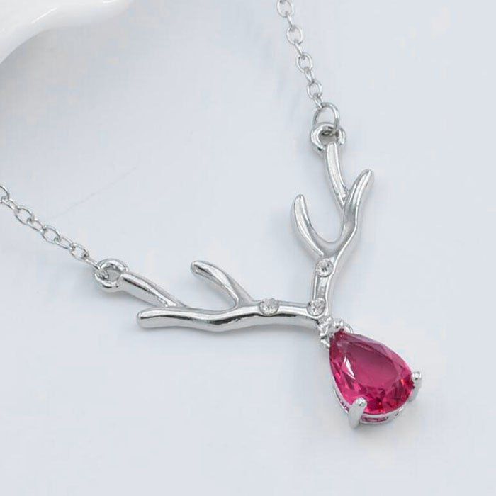

Christmas Pendant Creative Simple Zircon Antler Necklace, Silver