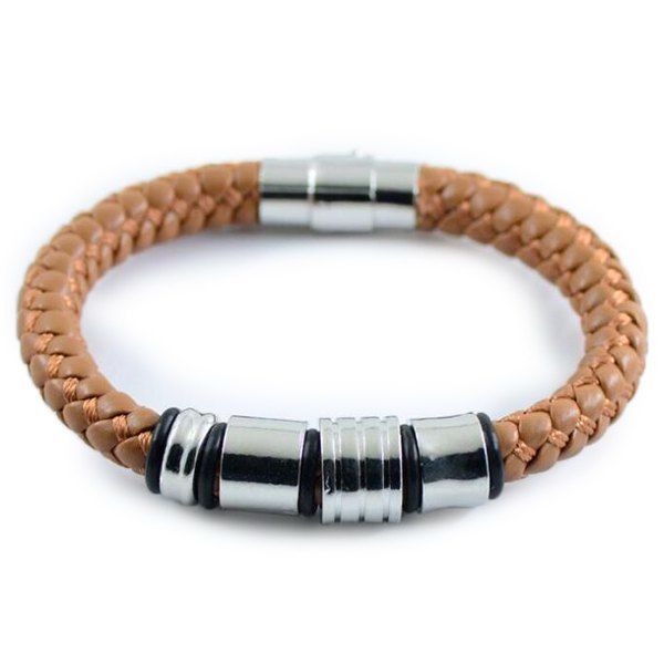 

Simple Fashion Woven Rope Bracelet Personality Trend Men Stainless Steel Circle Leather Bracelet, Champagne gold