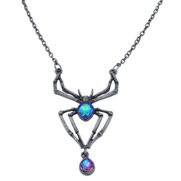 

European American Halloween Alloy Jewelry Simple Diamond Spider Necklace Retro Fashion Micro Inlay Zircon Pendant, Silver