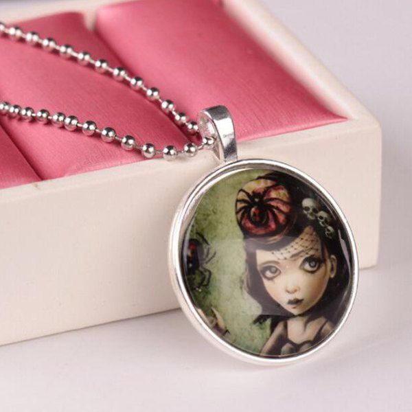 

Halloween Spider Girl Luminous Cartoon Necklace, Silver