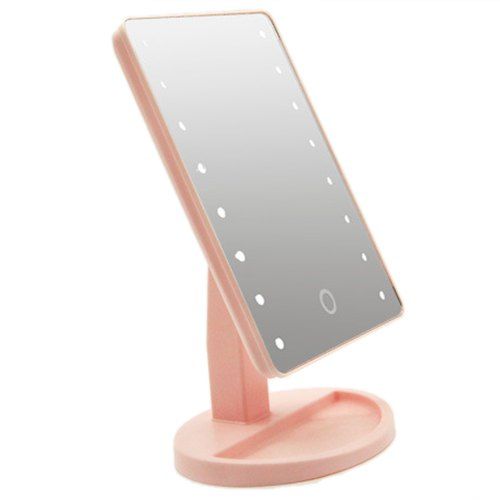 

16 LED Desktop Storage 360 Degree Rotating Touch Sensor Makeup Mirror, Pink