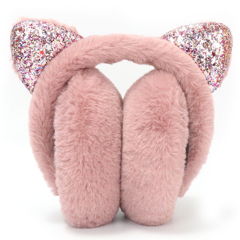 

HD - MEEZ Warm Female Winter Plush Earmuffs Folded Deaf Bow Cute Cartoon Ear Bag Cat Ears, Orange pink