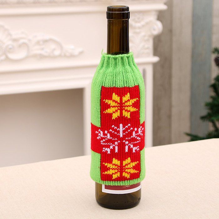 

366 High-grade Knitted Christmas Beer Bottle Cover Decoration, Green