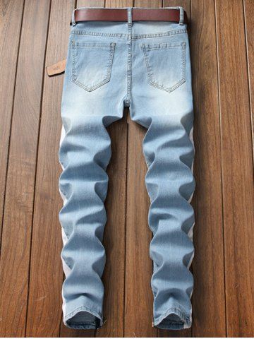 

Men Hole Patch Tide Section Slim Feet Jeans, Blue