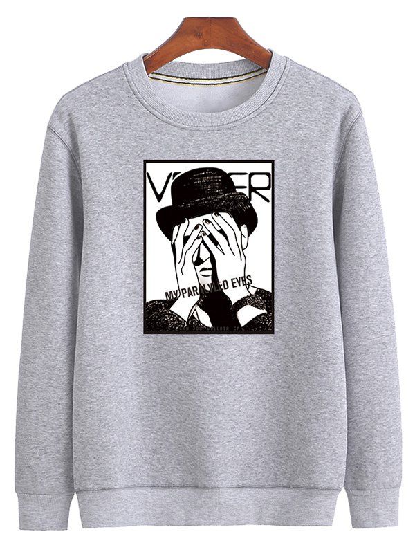 

2018 Autumn Printing New Men Round Neck Cotton Casual Pullover Shirt, Gray