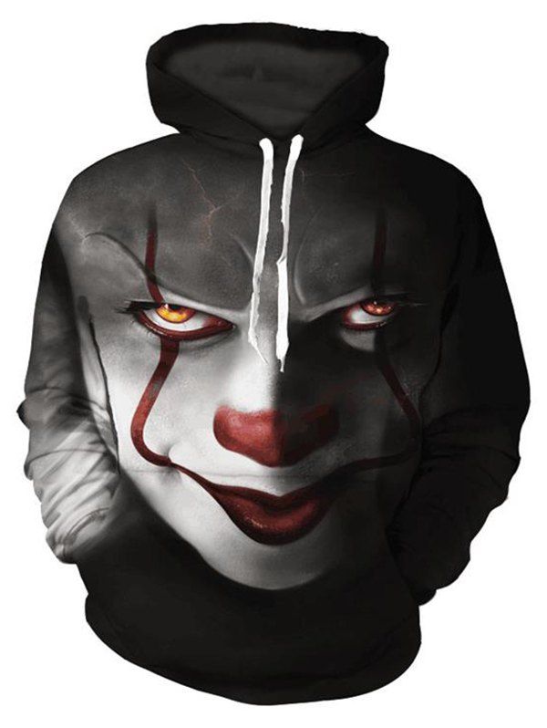 

Men's Clown 3D Printed Loose Hooded Pullover Hoodie, Black