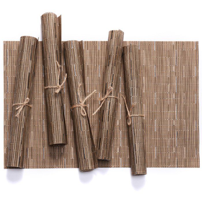 

European Style PVC Placemat Anti-slip Insulation Bamboo Pattern Table Mat 1PC, Sepia