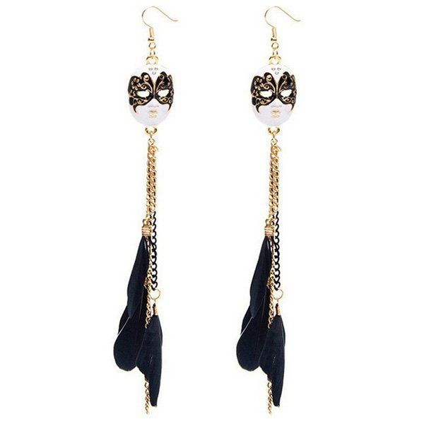 

Bohemian Vintage Ornament Fringe Feather Mask Exaggerated Earrings, Gold