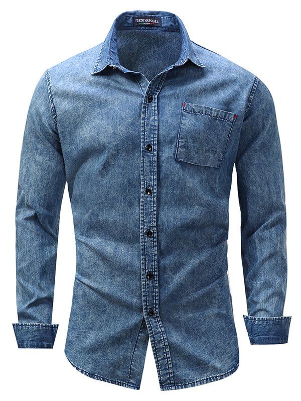 

FREDD MARSHALL Men's Long Sleeve Casual Denim Shirt, Denim blue
