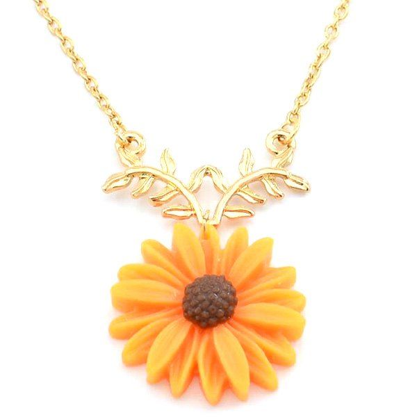 

K1089 Sunflower Pendant Leaves Flowers Sun Flower Necklace, Gold