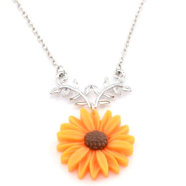 

K1089 Sunflower Pendant Leaves Flowers Sun Flower Necklace, Silver