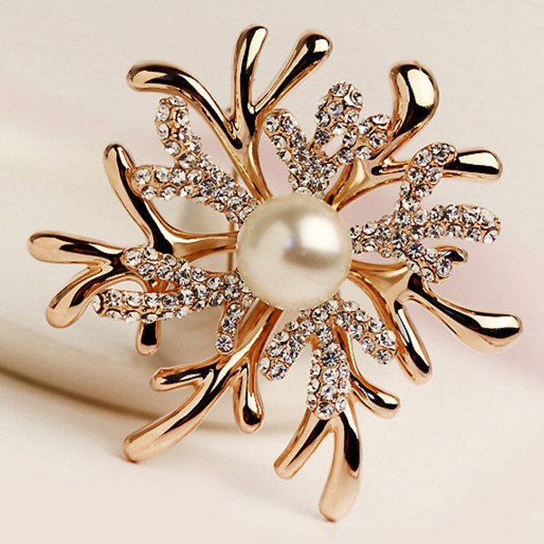 

Antler Sparks Pearl Coral Flower Female Brooch, Bronze