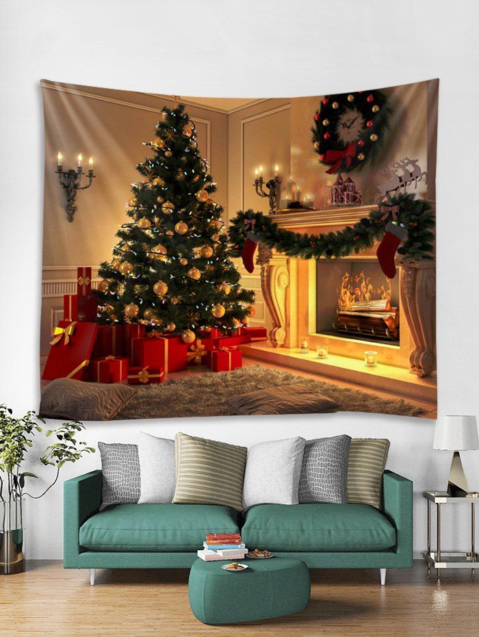 

Christmas Tree Fireplace Tapestry Wall Hanging Decoration, Multi