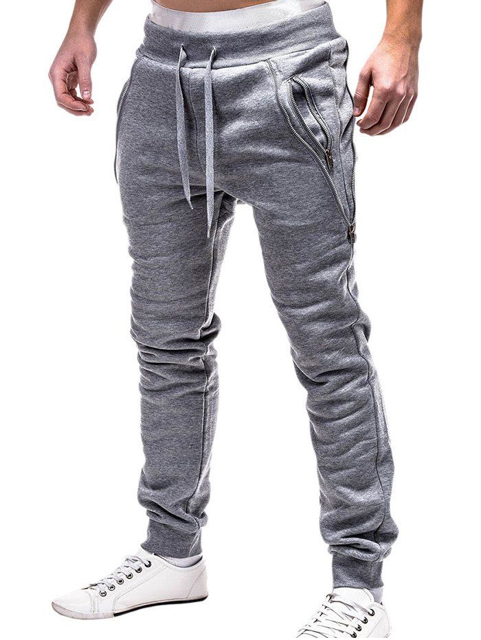 

Autumn Winter Zipper Decoration Men's Casual Loose Sports Trousers Pants, Light gray