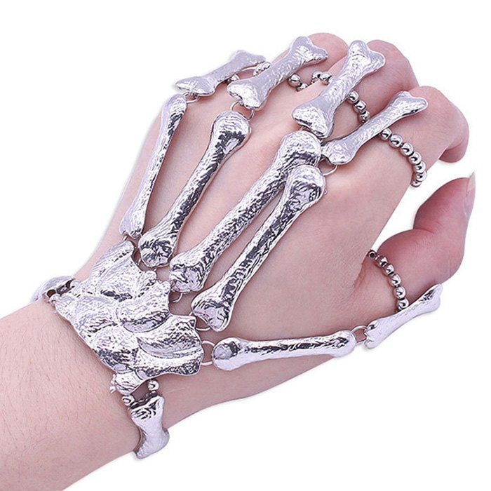 

Exaggerated Stretch Metal Skeleton Bracelet Halloween Punk Ghost Hand Jewelry Gift, Silver