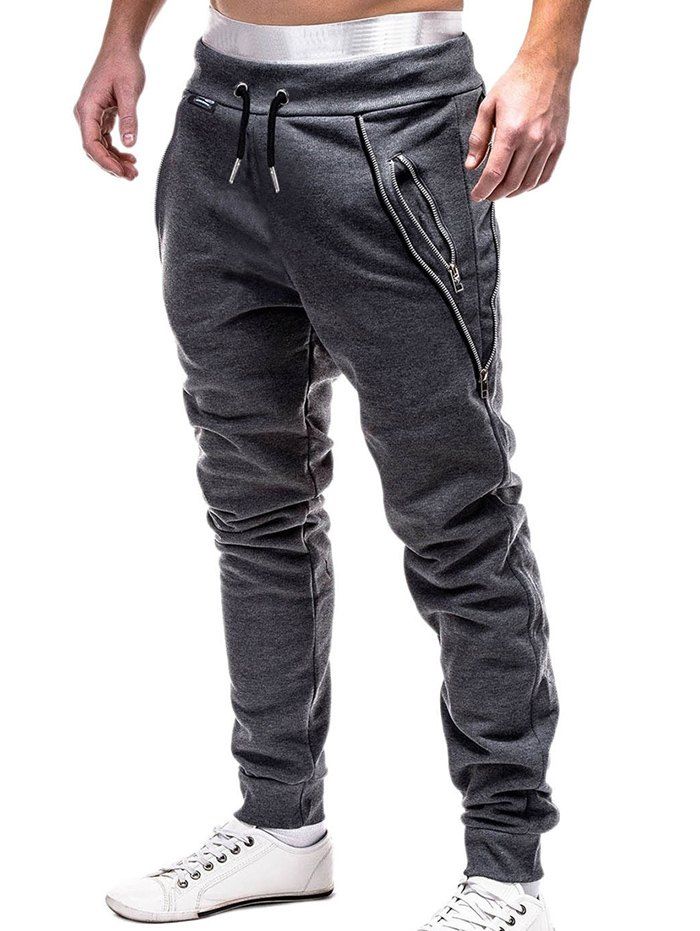 

Autumn Winter Zipper Decoration Men's Casual Loose Sports Trousers Pants, Dark gray