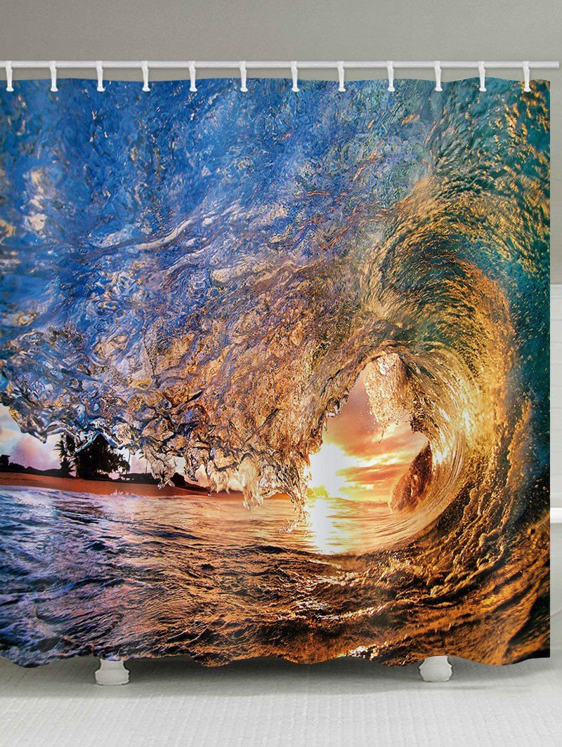 

Sunset Ocean Wave Print Waterproof Bathroom Shower Curtain, Multi
