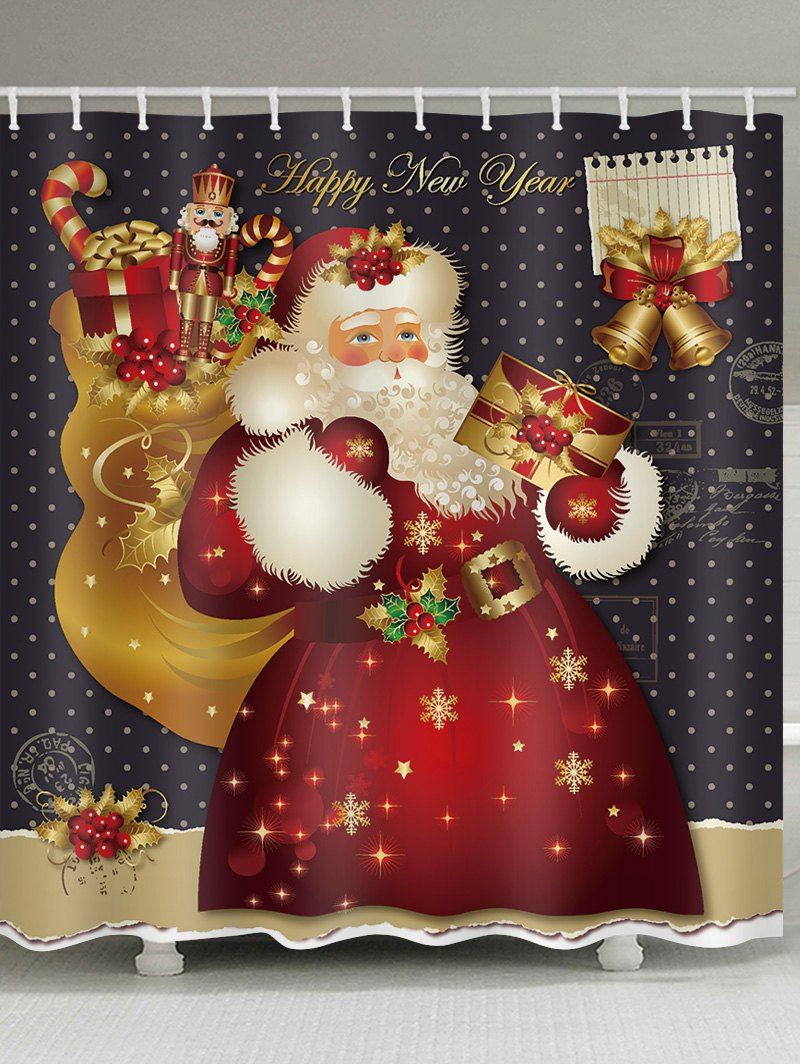 

Christmas Santa Gift Print Waterproof Shower Curtain, Multi