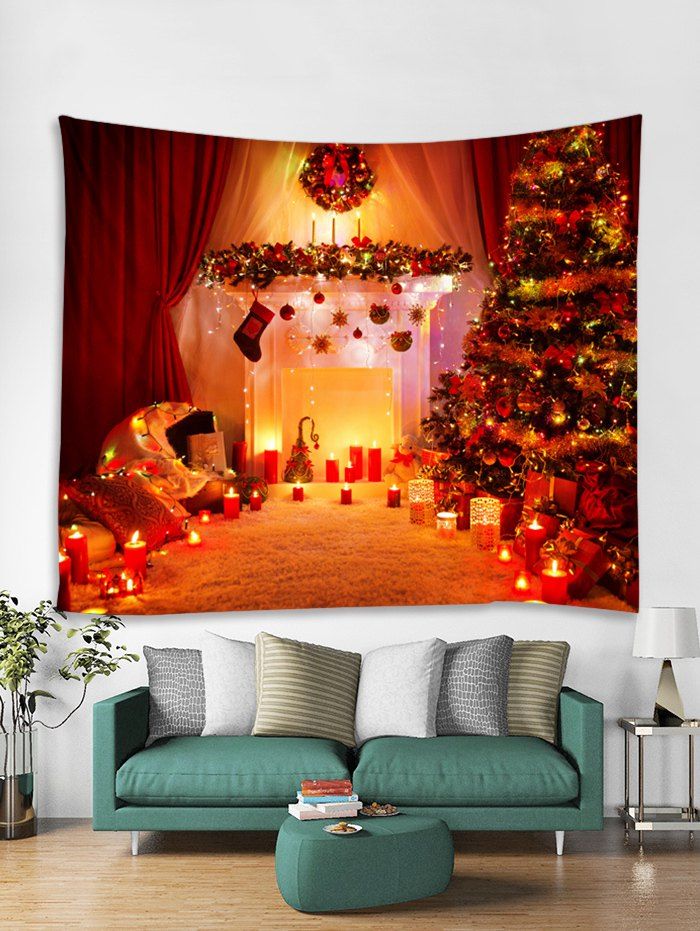 

Christmas Tree Candle Print Tapestry Wall Hanging Decoration, Multi