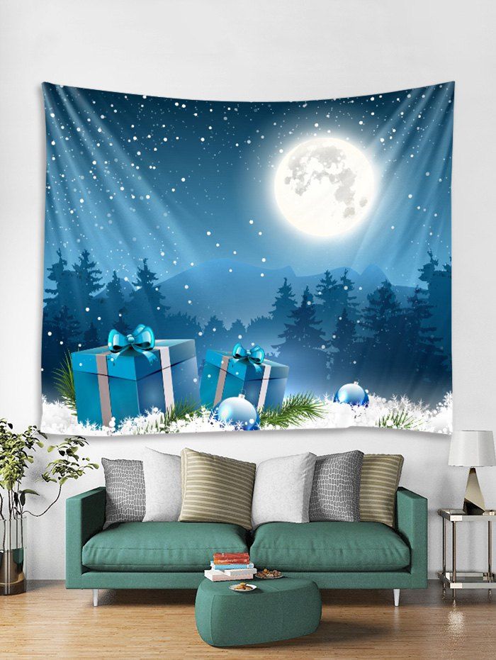 

Christmas Gift Moon Print Tapestry Art Decoration, Blueberry blue
