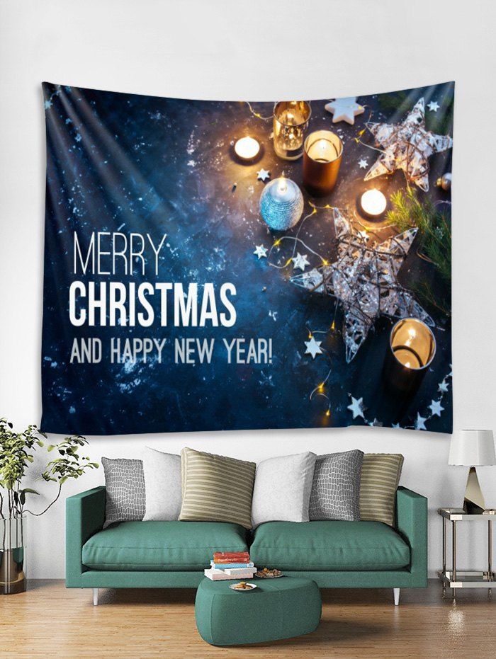 

Star Merry Christmas Print Tapestry Art Decoration, Blueberry blue