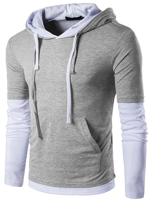 

Long Sleeve Sleeve Colorblock Fashion Slim Hoodie, Light gray