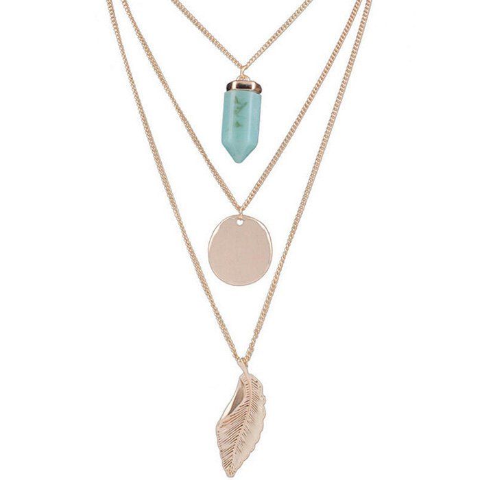 

Environmentally Friendly Alloy Metal Strip Three-layer Leaf Round Necklace, Gold