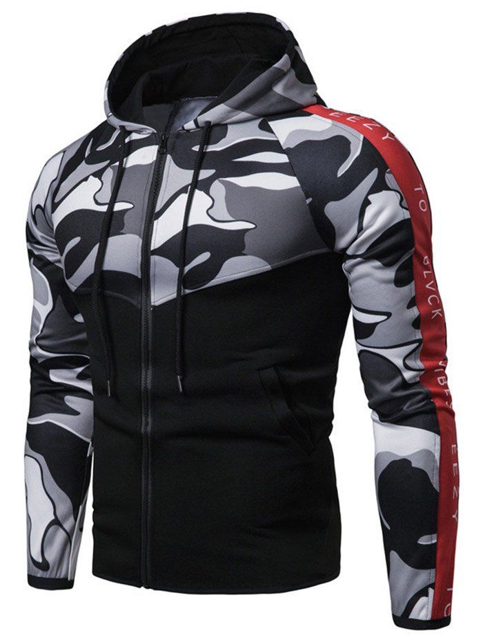 

Slim Hooded Camouflage Color Matching Sweater, Snow camouflage