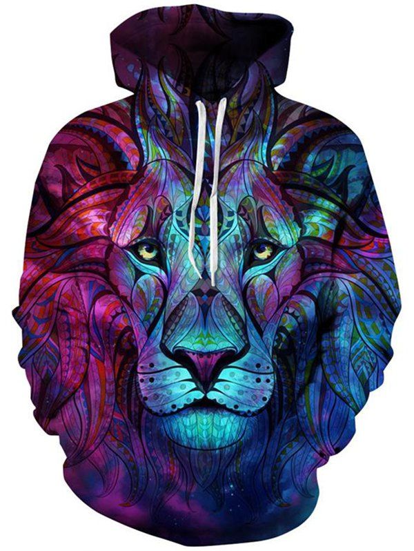 

Color Lion Digital Print Hoodie, Blue