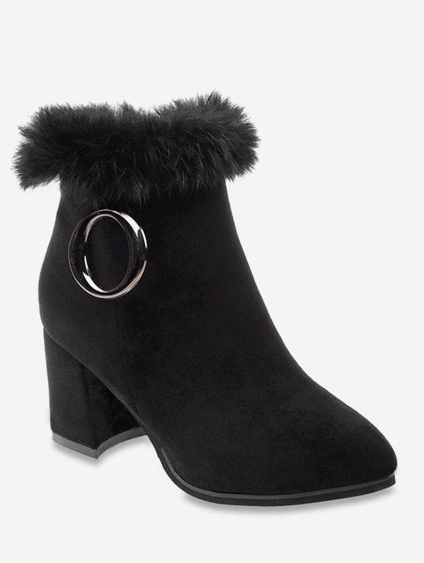 Circle Faux Fur Chunky Heel Boots, Black