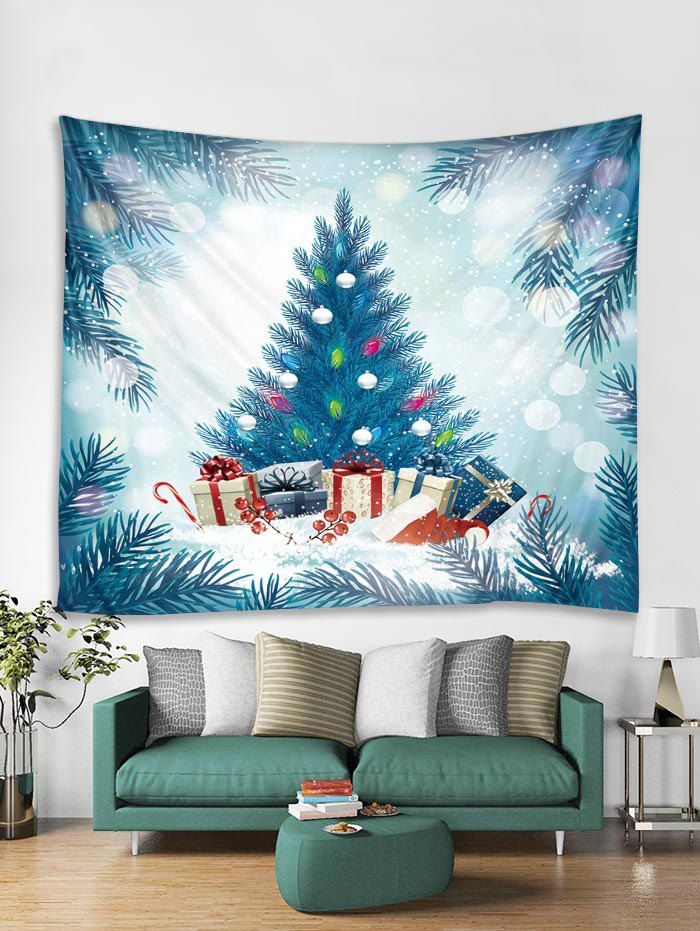 

Christmas Tree Gift Tapestry Art Decoration, Silk blue