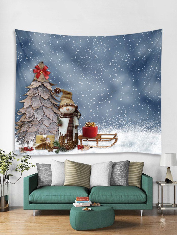 

Snowman Christmas Tree Tapestry Art Decoration, Mist blue